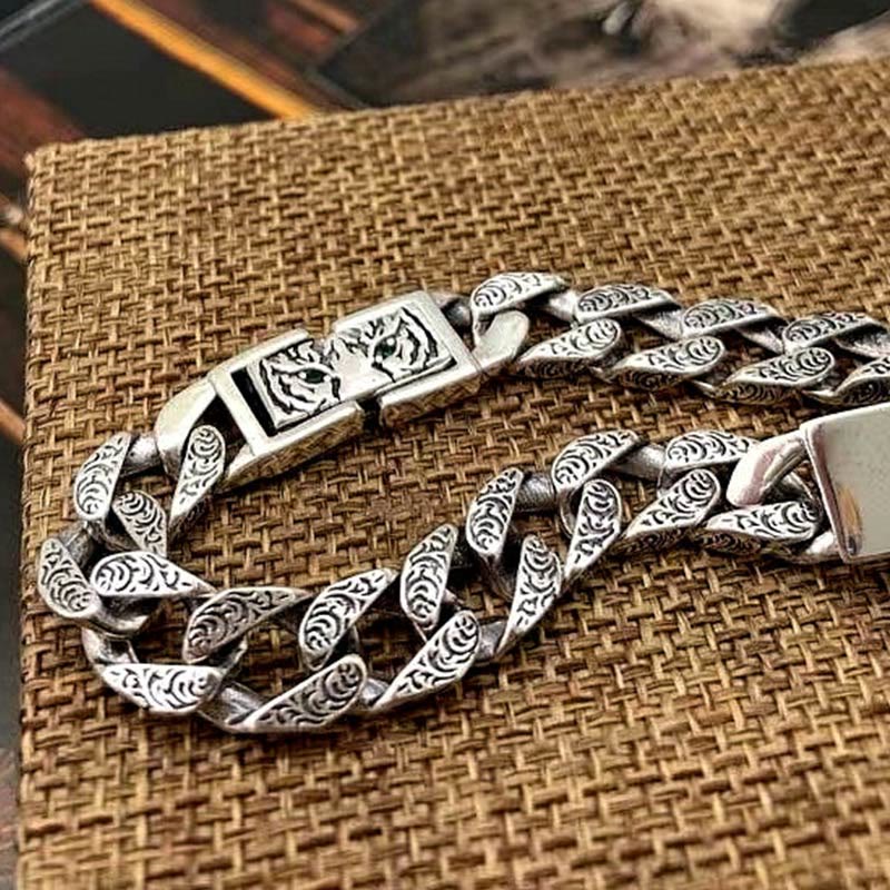 Pulsera de cadena de cobre con diseño floral de la dinastía Tang y piedras de Buda