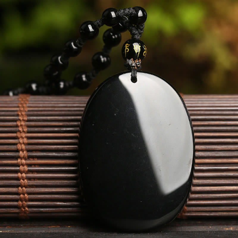 Collar con colgante de piedra de Buda, obsidiana negra, pez koi, cuerda de cuentas, fuerza de cumplimiento