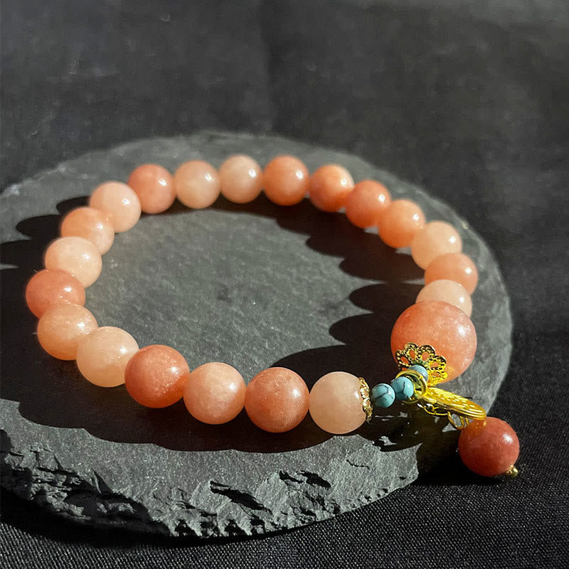 Pulsera de la suerte con amuleto de Buda, piedra naranja natural, turquesa y carácter Fu