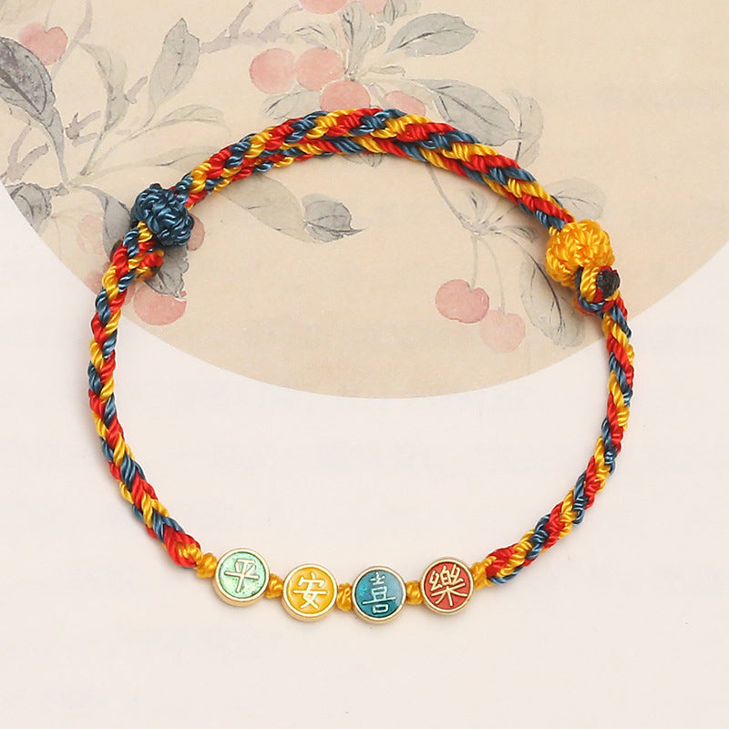 Pulsera trenzada con piedras de Buda, hecha a mano, con hilo de color Dunhuang, protección para la paz y la alegría