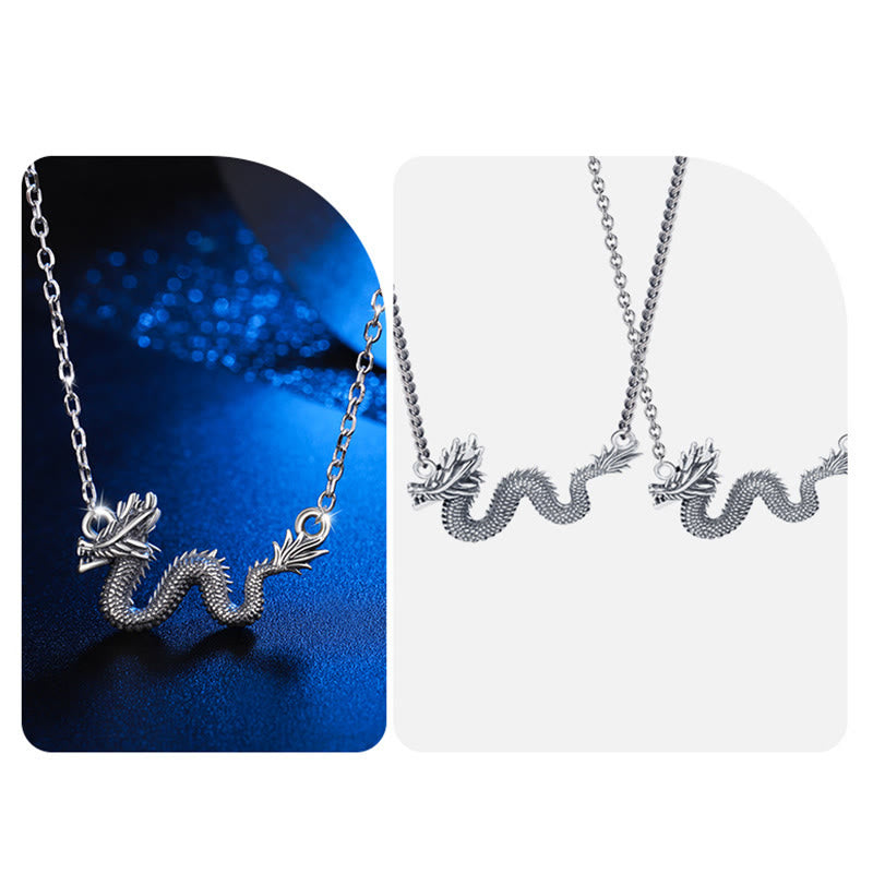 Collar con colgante de cadena de protección del dragón auspicioso del Año del Dragón en plata de ley 925 con piedras de Buda