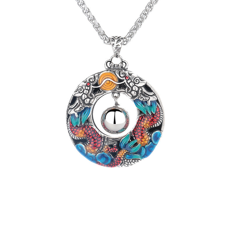 Collar con colgante de cobre protector con cuentas de dragón dobles coloridos y piedras de Buda del Año del Dragón