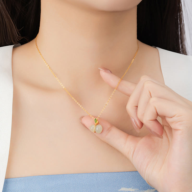 Colgante de calabaza de jade hetiano con piedras de Buda en plata de ley 925
