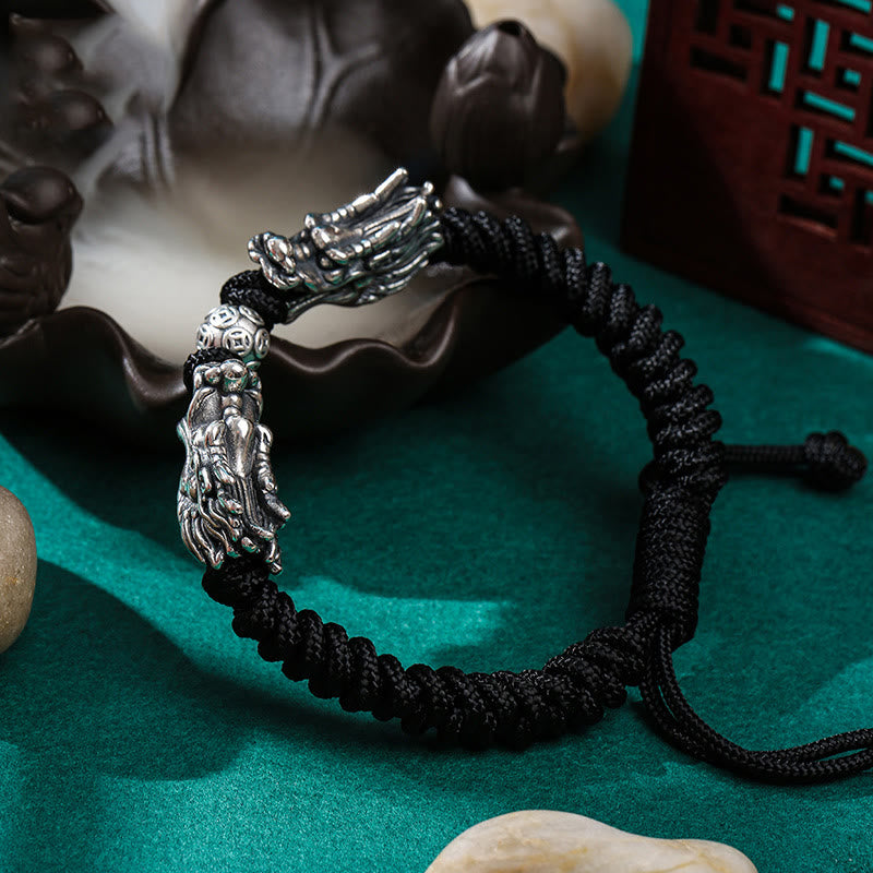 Buddha Stones 999 Sterling Silber Doppeldrache Glück Handgefertigtes geflochtenes Armband
