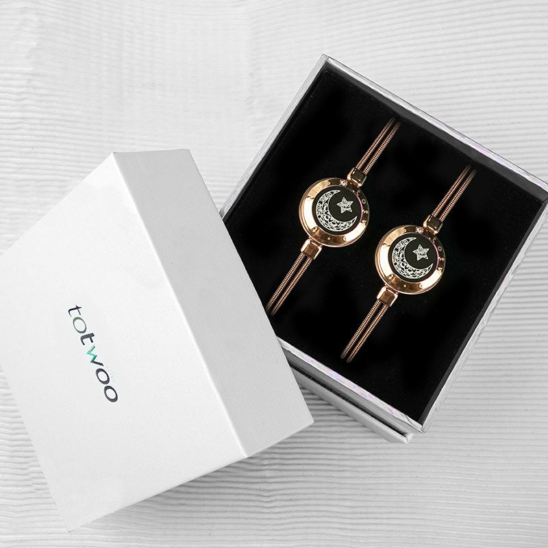 Moon&Star Touch Bracelets with Snake Chain (Rose Gold+Rose Gold) - Touch Bling