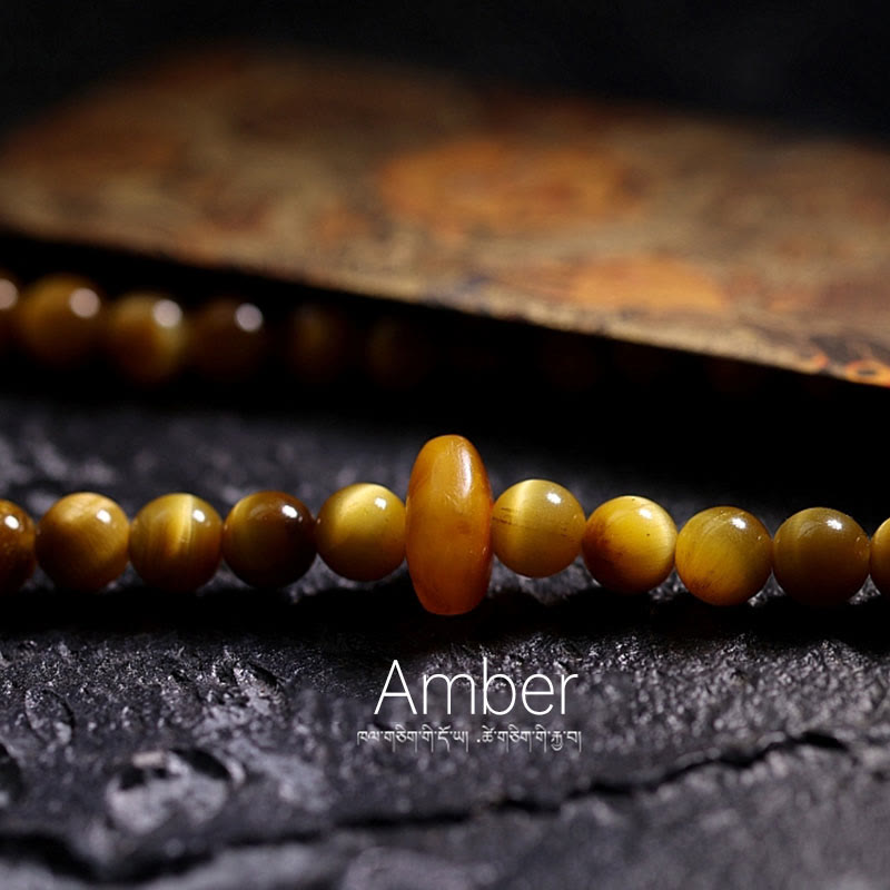 Buddha Stones 108 Mala-Perlen, natürliches Tigerauge, Kupfer, Dorje-Schutz, Quastenarmband