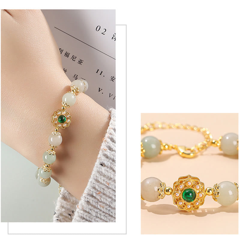 Buddha Stones Armband mit Perlenkette aus natürlicher Jade