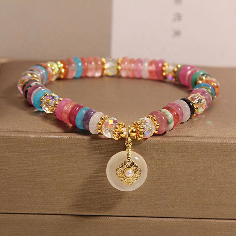 Pulsera auspiciosa con hebilla de paz de varios cristales y piedras de Buda
