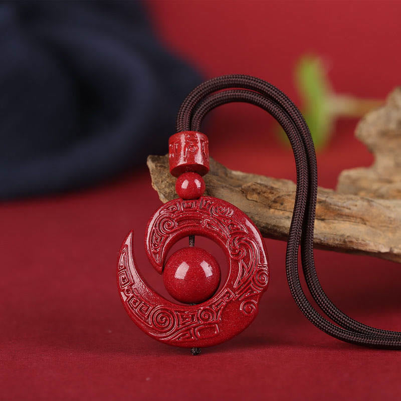 Colgante de collar con diseño de piedras de Buda que mejoran la suerte y la concentración de cinabrio natural.