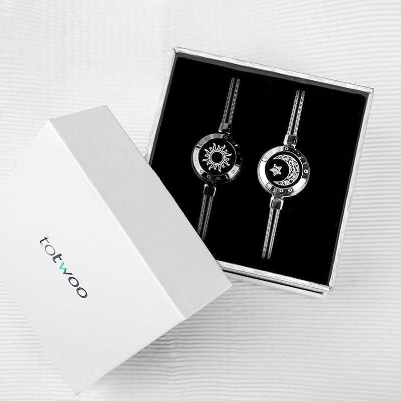 Sun&Moon Touch Bracelets with Snake Chain (Black+Silver) - Touch Bling