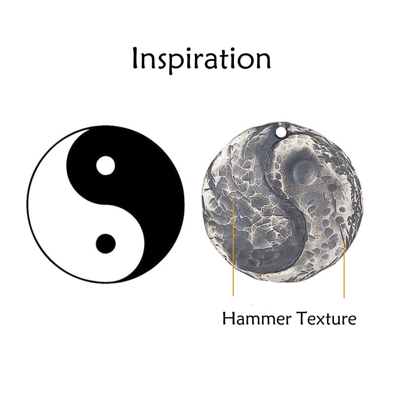 Buddha Stones 990 Sterling Silber Yin Yang Hammer Textur Harmonie Halskette Anhänger