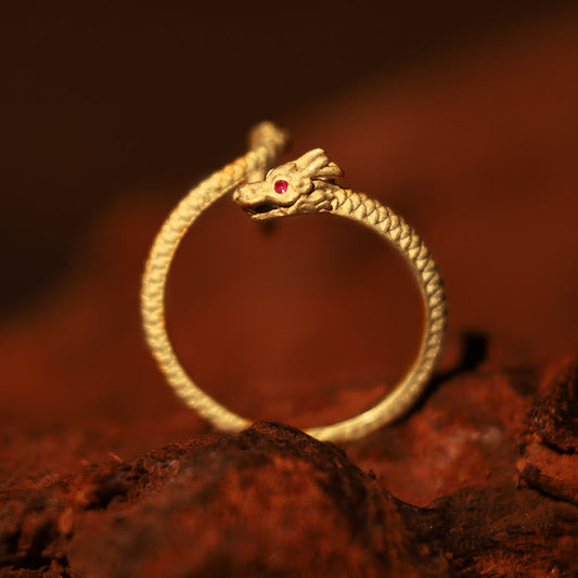 Anillo ajustable vintage de plata de ley 925 con piedras de Buda y año del dragón: suerte, protección y fuerza.