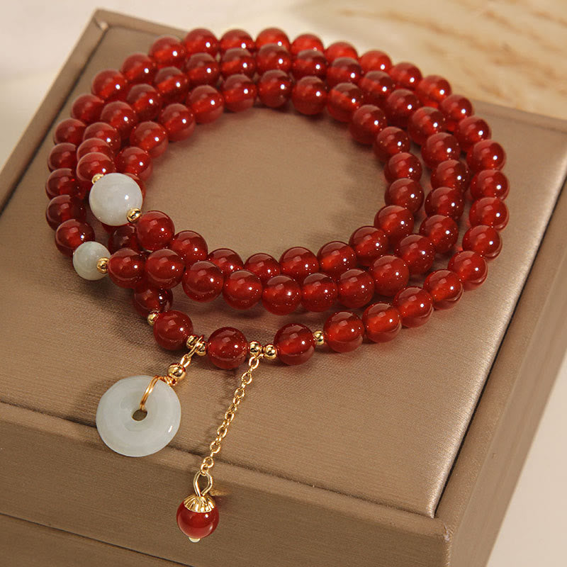 Buddha Stones Armband mit natürlicher roter Achat-Jade, Peace-Schnalle, Calm, dreifach wickelbar