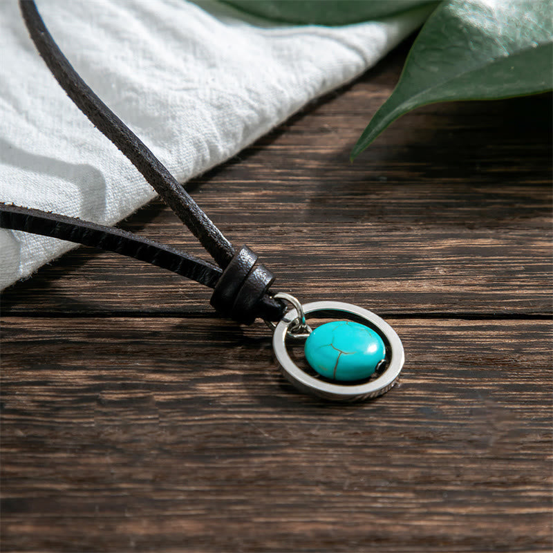 Collar con colgante de piedra turquesa redonda de Buda y fuerza protectora