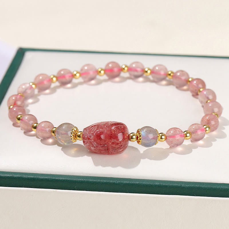 Buddha Stones Mondstein Erdbeerquarz Turmalin PiXiu Heilarmband
