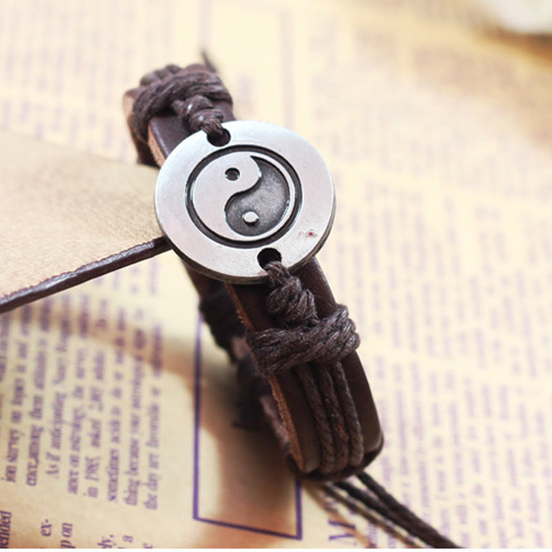 Buddha Stones Retro Yin Yang Leder Harmonie String Armband
