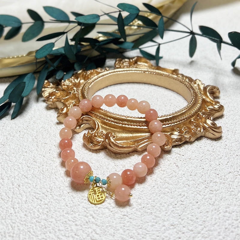 Pulsera de la suerte con amuleto de Buda, piedra naranja natural, turquesa y carácter Fu