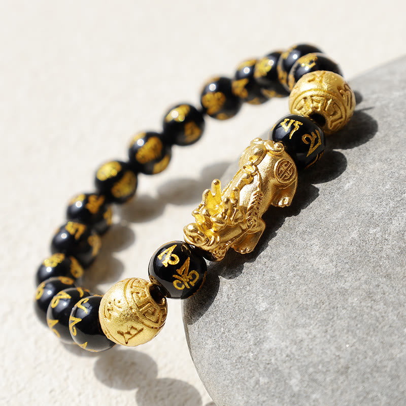 Buddha Stones FengShui PiXiu Obsidian Reichtum Armband
