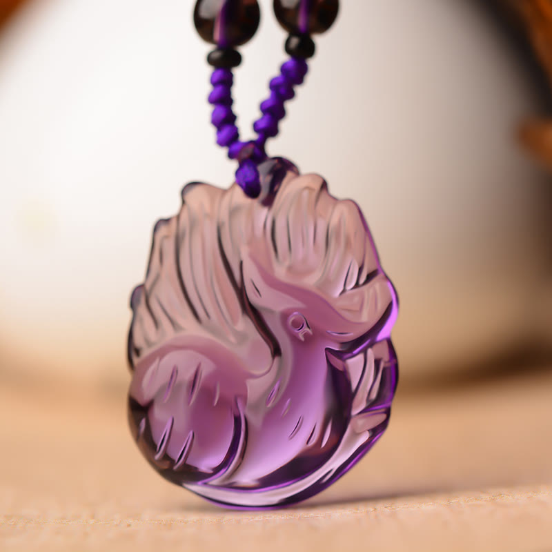 Buddha Stones Natürlicher Amethyst Weißer Kristall Citrin Neunschwänziger Fuchs Glück Halskette Anhänger