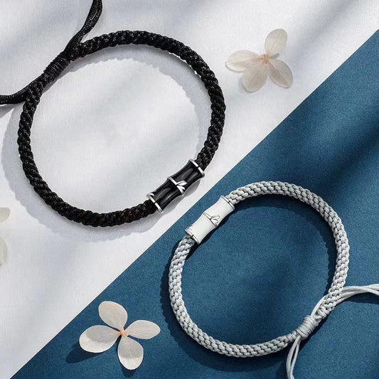 Pulsera de cuerda curativa para parejas con diseño de bambú y piedras de Buda