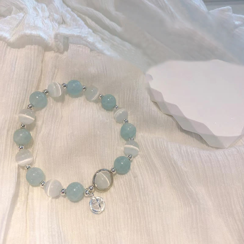 Pulsera con dije de ojo de gato y aguamarina de plata de ley 925 con piedras de Buda