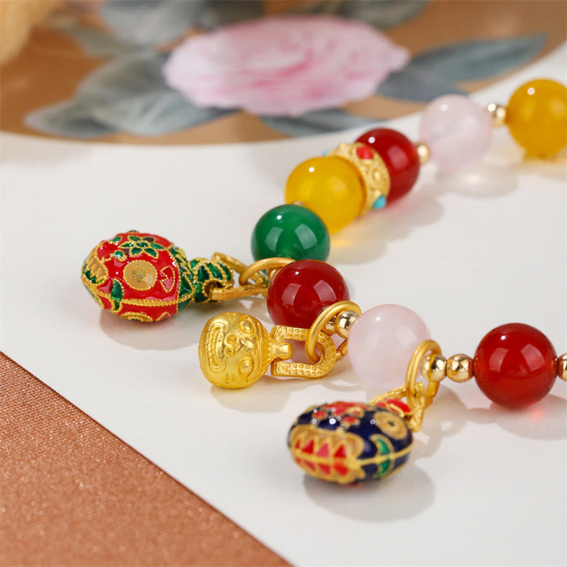 Buddha Stones Gold Swallowing Beast Family Verschiedene Achat Kristall Erfolg Armband