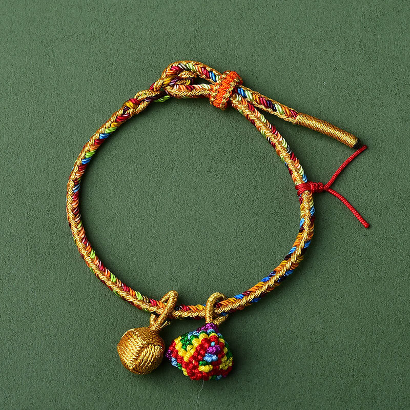 Buddha-Steine, buntes Seil, Glück, handgefertigt, Zongzi, goldene Kugel, Charm-Armband
