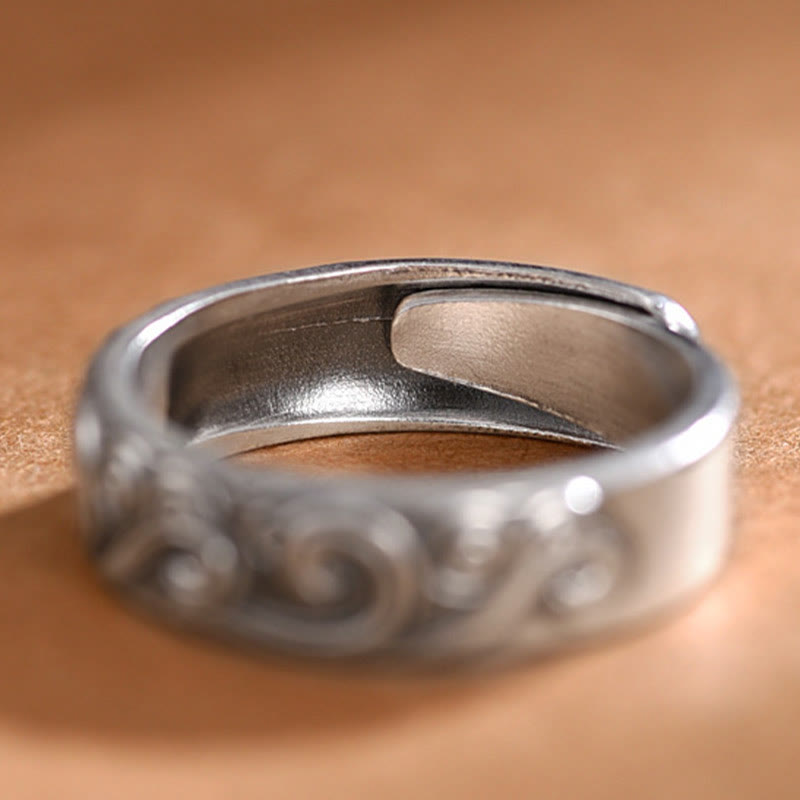 Buddha Stones 999 Sterling Silber Glücksverheißende Wolken graviert Segen verstellbarer Ring