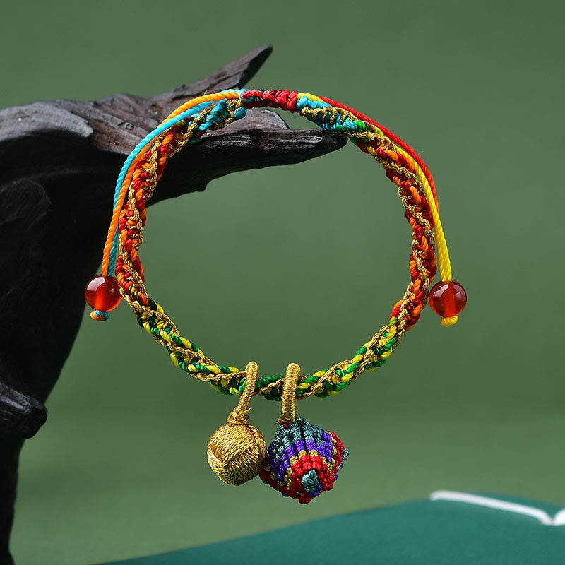 Pulsera de Zongzi artesanal con abalorios de la suerte y cuerda colorida de Buda