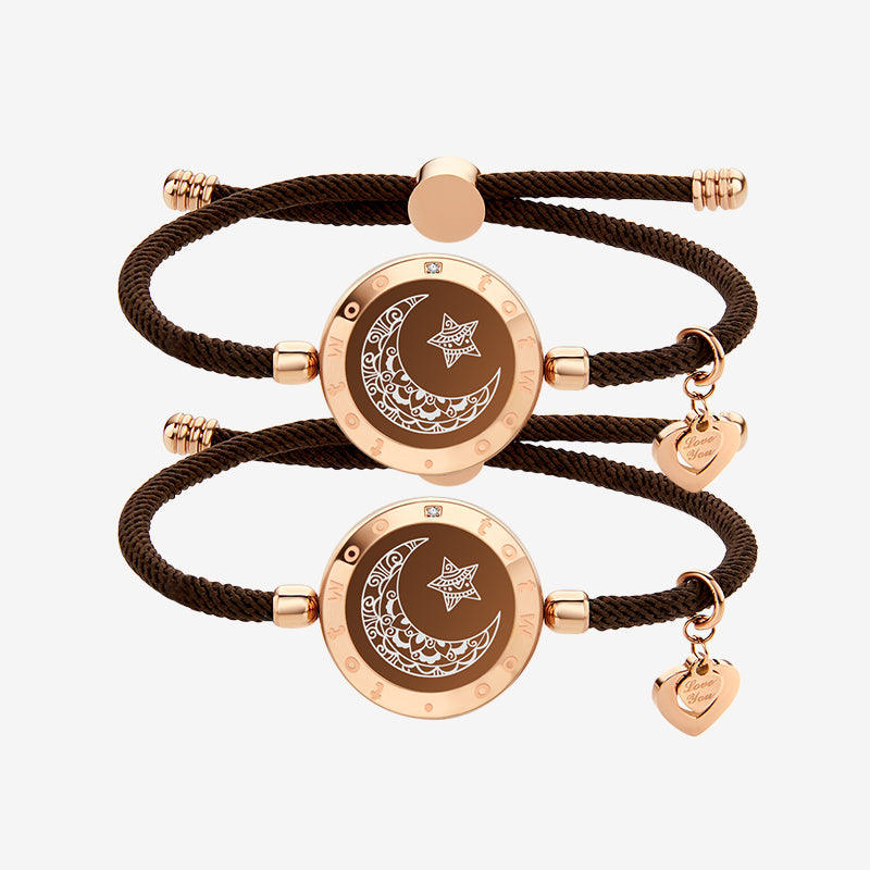 Moon&Star Touch Bracelets with Milan Rope (Brown+Brown) - Touch Bling