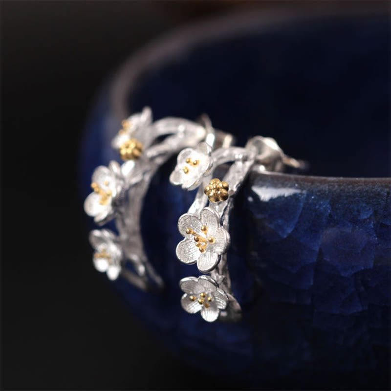 Pendientes de plata de ley 925 con piedras de Buda y flores de ciruelo bendecidas