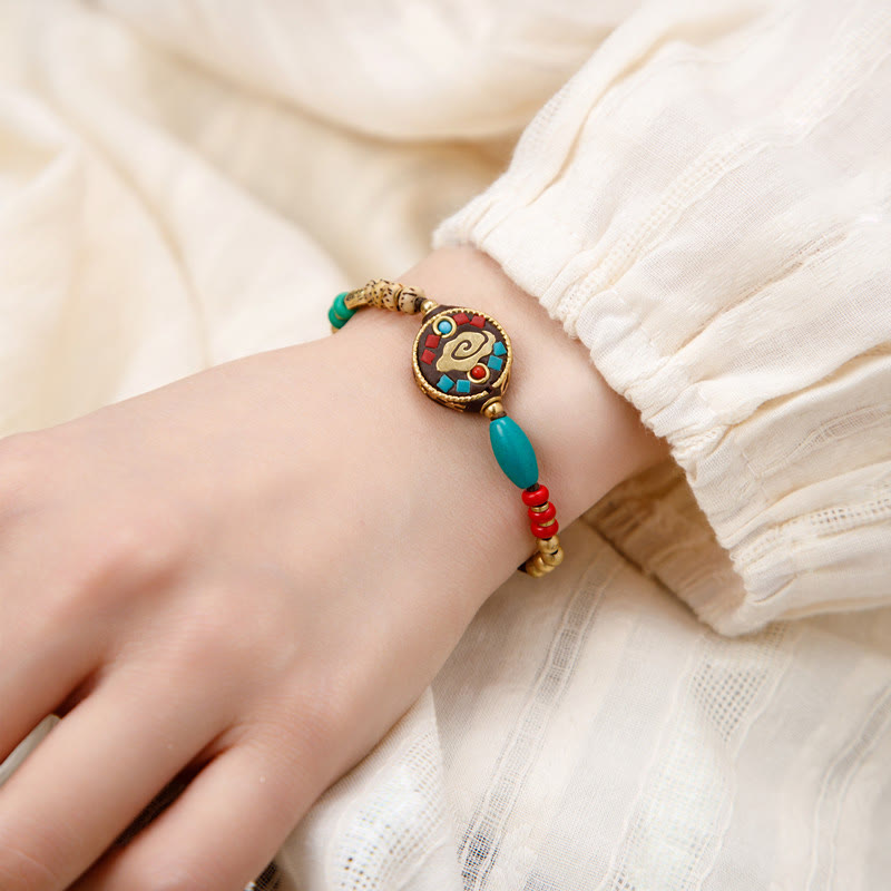 Armband mit tibetischen Buddha-Steinen, Türkis, Om Mani Padme Hum, Schutz und Stärke