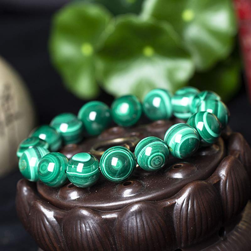 Pulsera de Malaquita Natural con Piedras de Buda para la Protección y la Calma