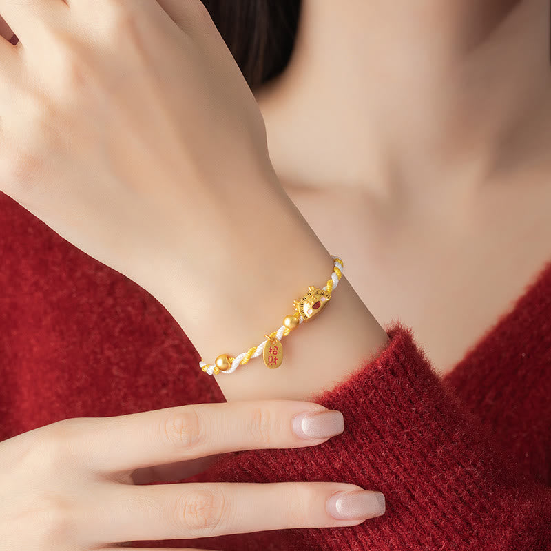 Buddha Stones 925 Sterling Silver Year Of The Dragon Dumpling Design Attract Fortune Luck Braided Bracelet