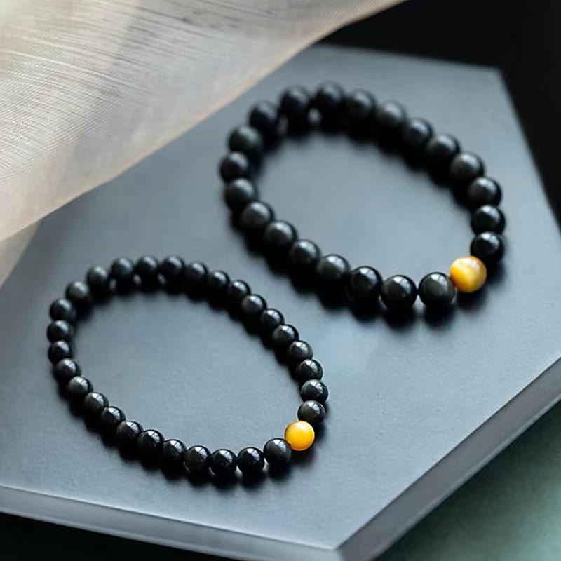 Pulsera de obsidiana arcoíris natural con ojo de tigre y piedras de Buda