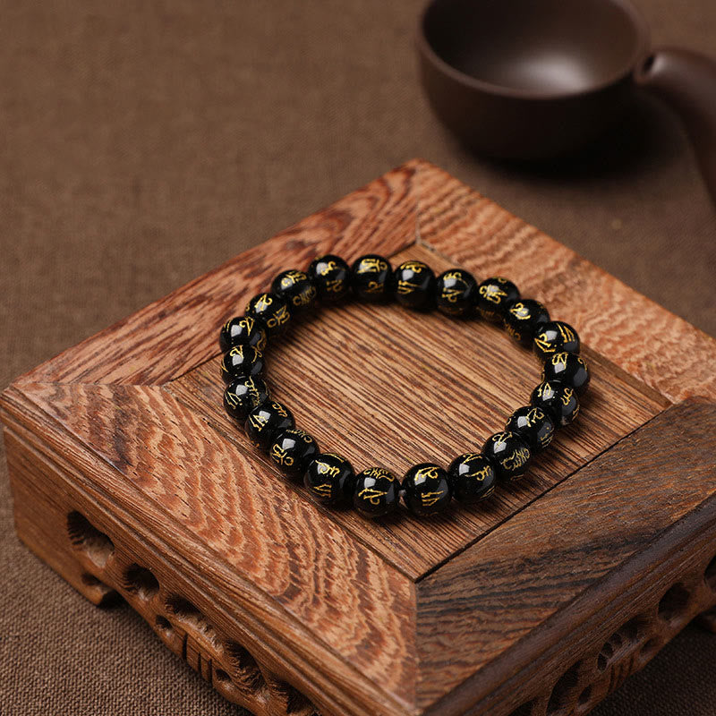 Pulsera de meditación Om Mani Padme Hum con piedras de Buda, cristal blanco del Tíbet, ónix negro