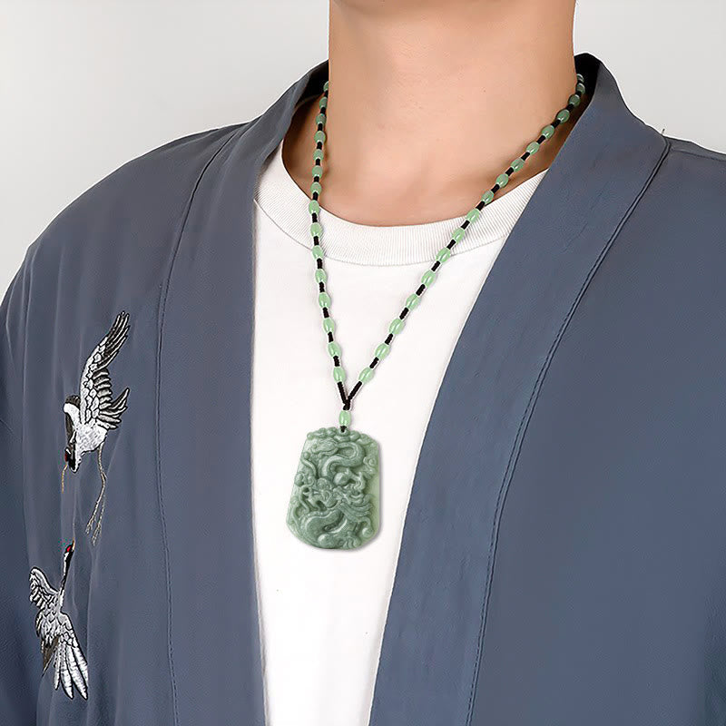 Collar con colgante de cadena de cuentas de jade con protección del dragón del zodiaco chino del año del dragón con piedras de Buda