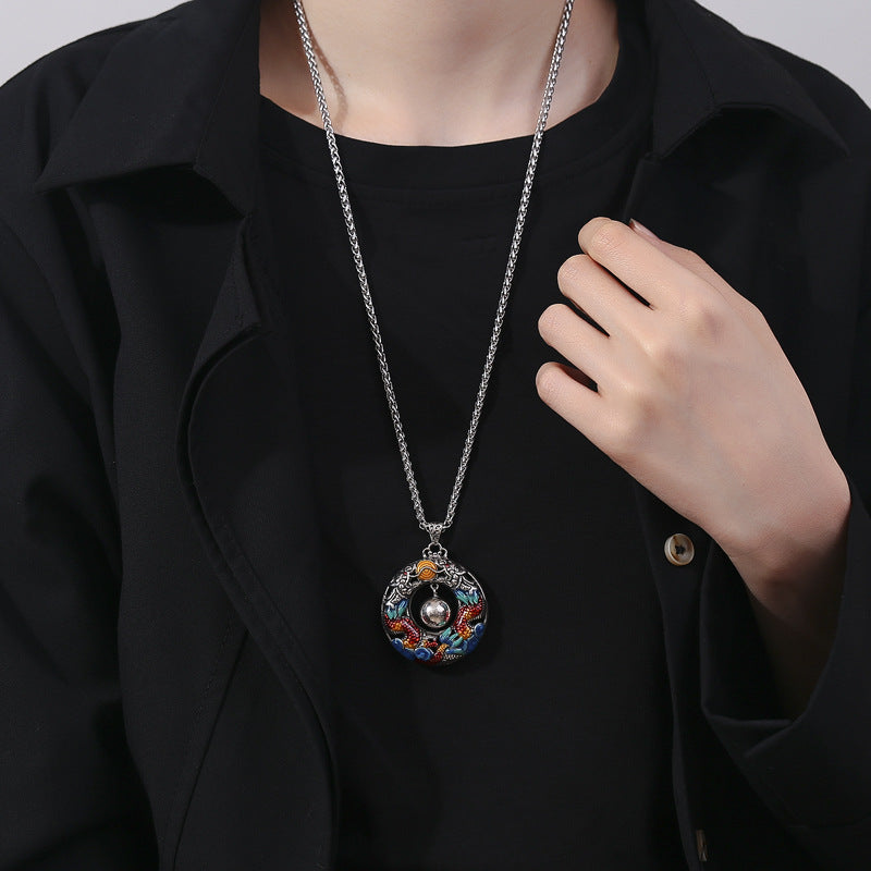 Collar con colgante de cobre protector con cuentas de dragón dobles coloridos y piedras de Buda del Año del Dragón