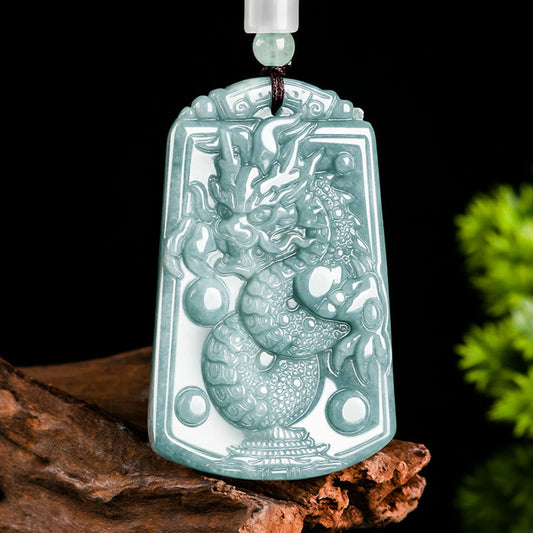 Collar con colgante de jade con piedras de Buda, año del dragón, zodiaco chino, dragón que viaja por el mundo.