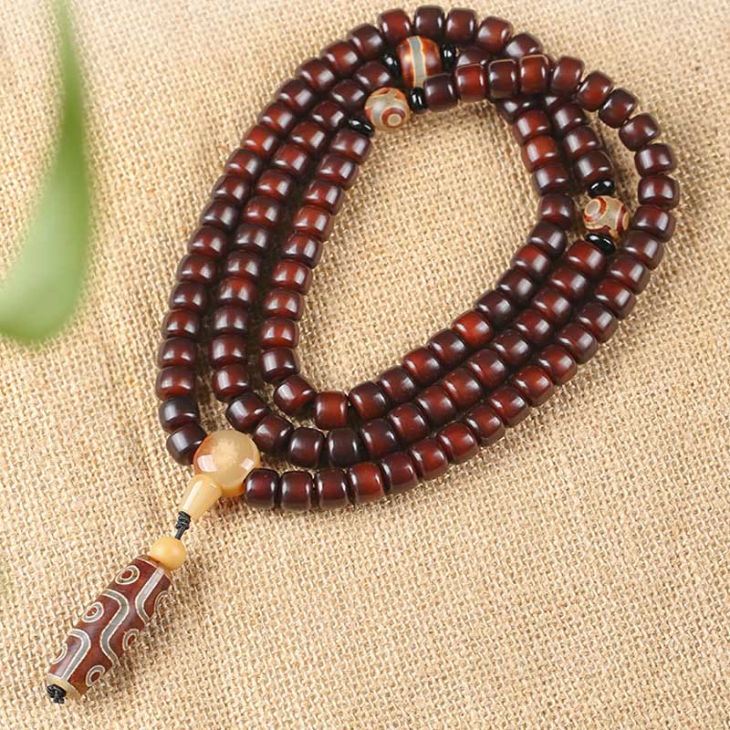 Pulsera de jade de la suerte con 108 cuentas Mala, cuentas Dzi de tres ojos y cuentas Dzi de nueve ojos.