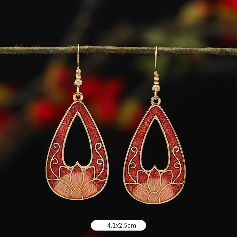 Pendientes colgantes de cobre con diseño de flor de loto y mariposa de Buda y piedras de iluminación