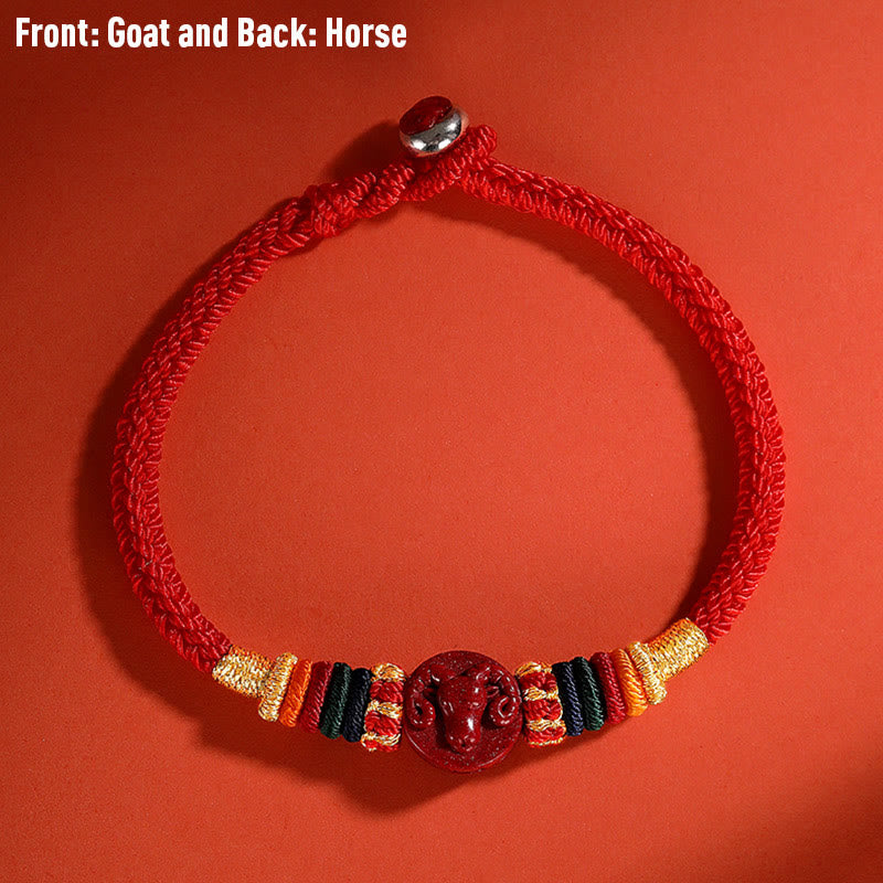 Buddha Stones Year of the Dragon 925 Sterling Silver Chinese Zodiac Cinnabar Auspicious Matches Blessing Bracelet