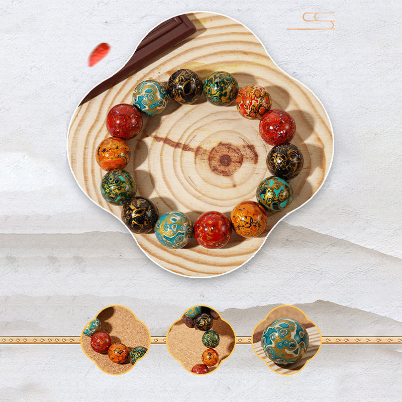 Pulsera de cuentas de laca multicolores naturales de Buda