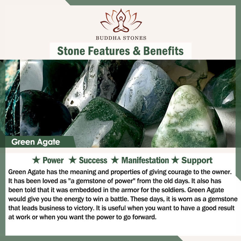 Pulsera de cuero trenzado multicapa con piedra natural de ágata verde y piedras de Buda