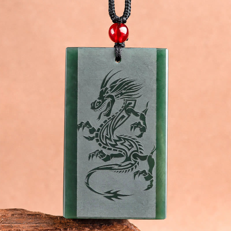 Buddha Stones Hetian Cyan Jade Drachen graviert Erfolg Halskette Anhänger