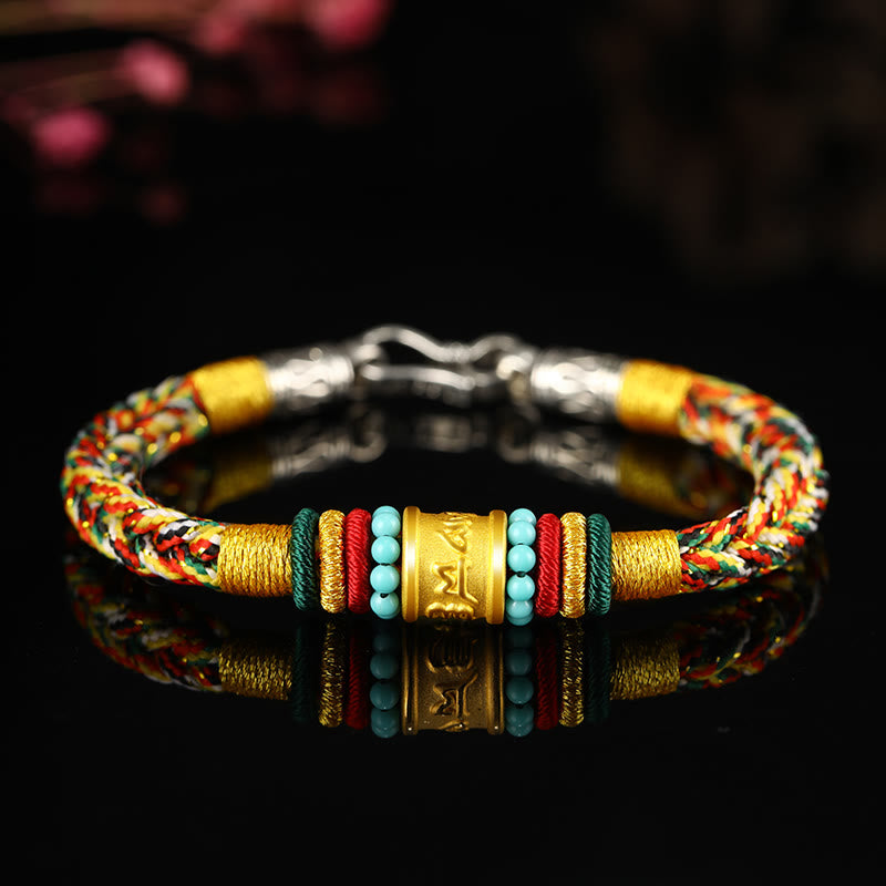 Pulsera de la suerte hecha a mano con ocho hilos y nudo de la paz Om Mani Padme Hum de oro 999 del Tíbet con piedras de Buda