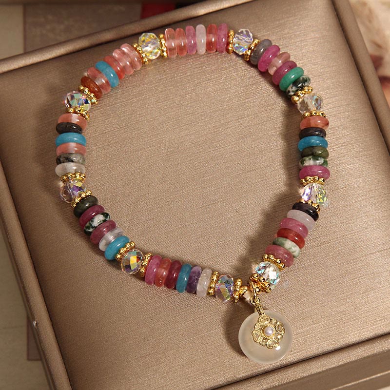 Pulsera auspiciosa con hebilla de paz de varios cristales y piedras de Buda