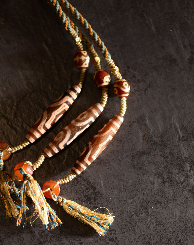 Charm Dzi Beads Necklace Tibetan Hand-Woven Dzi Stone Beads