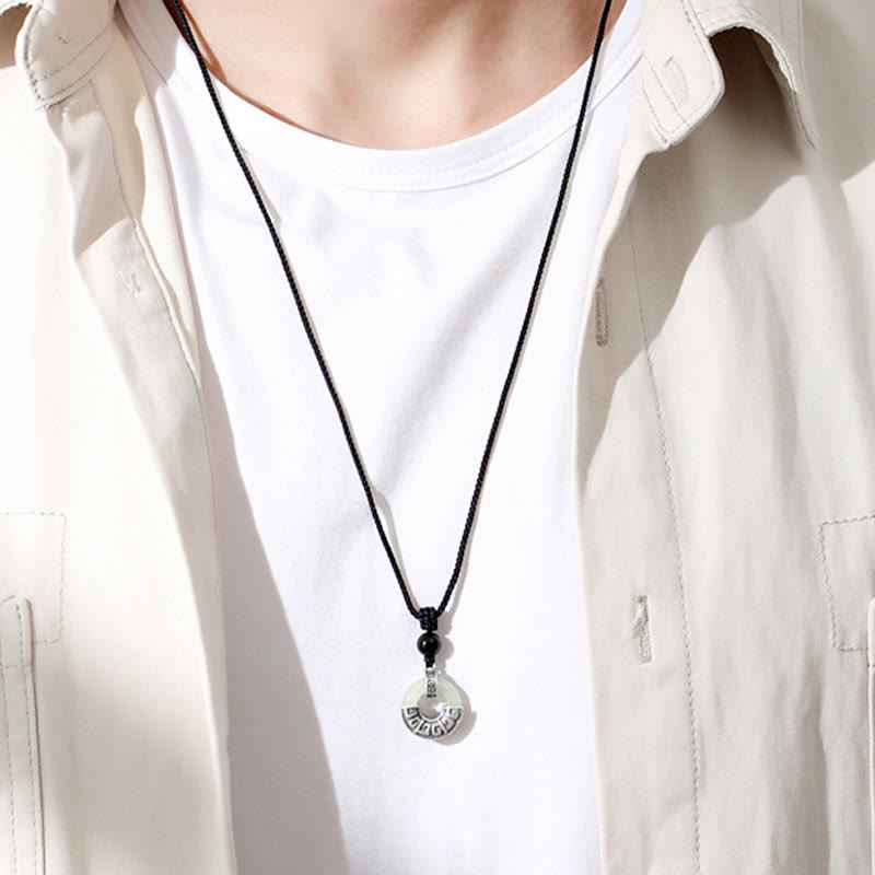 Collar con colgante de prosperidad y hebilla de paz de jade hetiano natural en plata de ley 925 con piedras de Buda