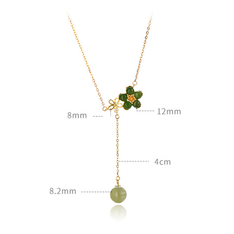 Collar con colgante de la suerte con diseño de flor de ciruelo y jade cian hetiano en plata de ley 925 con piedras de Buda